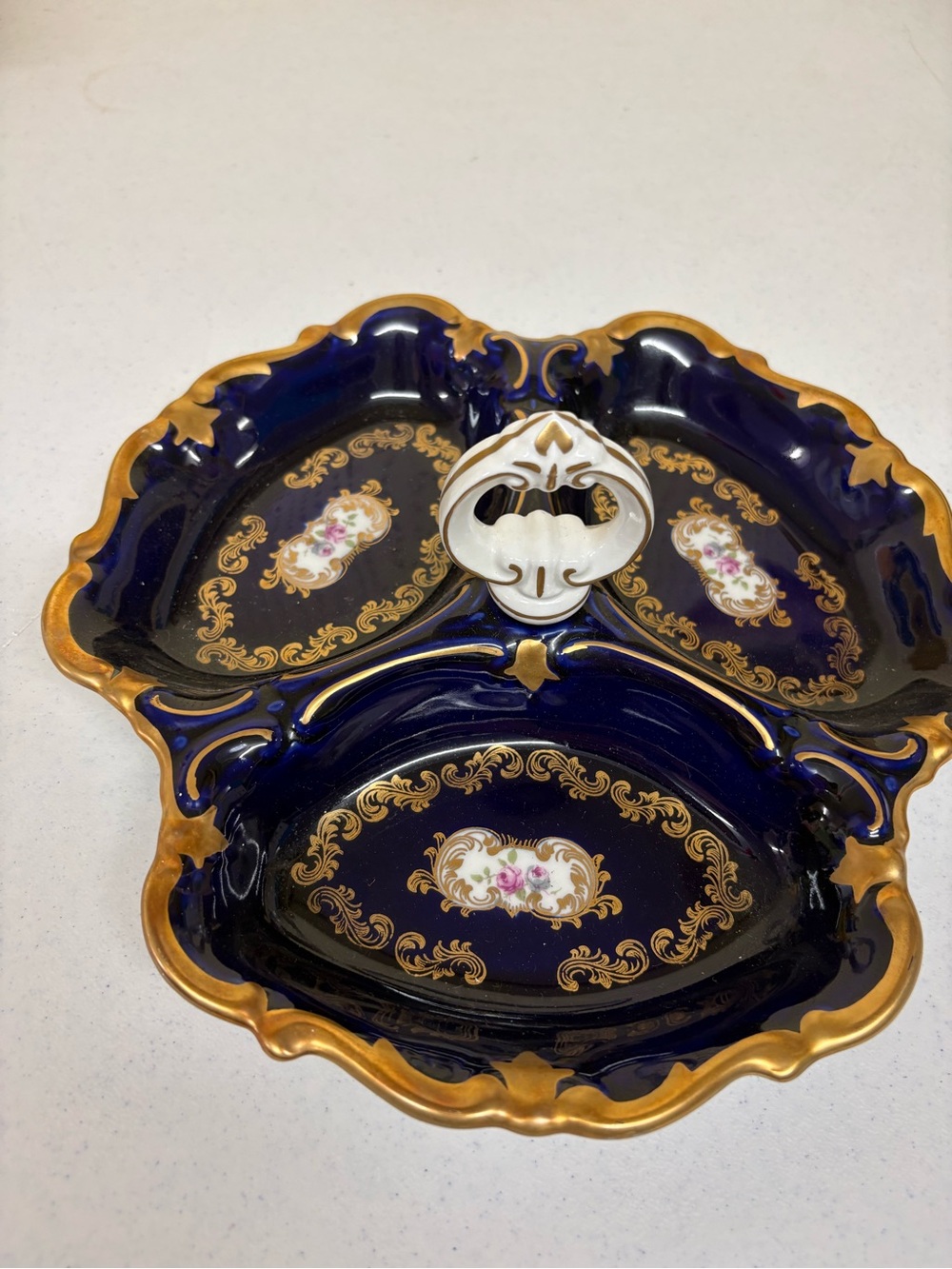 Reichenbach "Echt Kobalt" three-section porcelain serving dish